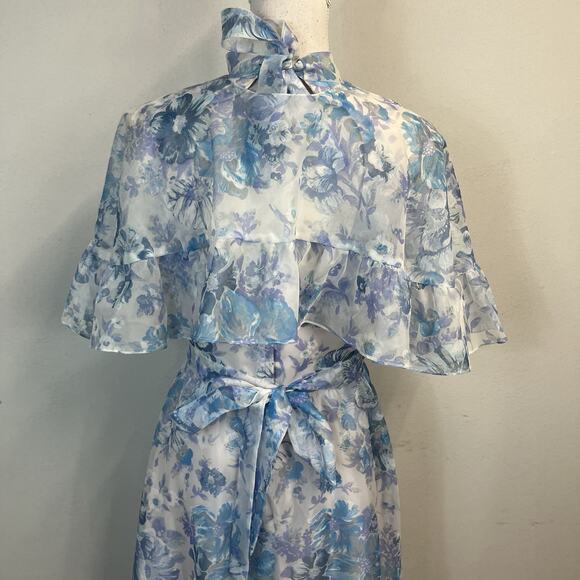 Vintage 70's Lorrie Deb Dress & Cape size 13/14 Blue Floral Bridesmaid Wedding - Picture 13 of 16
